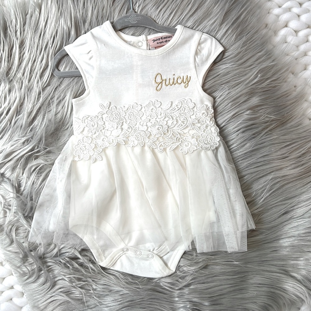 NWT Juicy Couture skirted onesie with headband.  Size 12 months